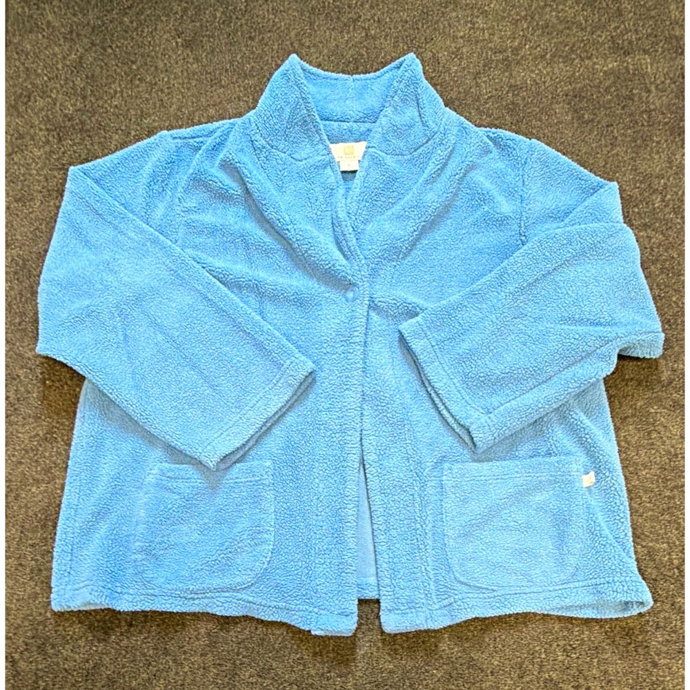 Karen Neuburger Women's Blue Fleece Robe 3X Plus Kimono Collared Pockets
